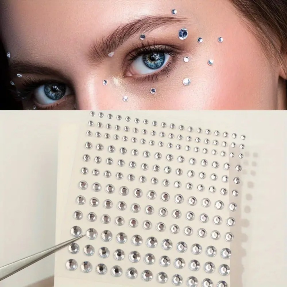 Body Jewelry Stickers - 165 Stück selbstklebende Strass-Aufkleber, weiße runde