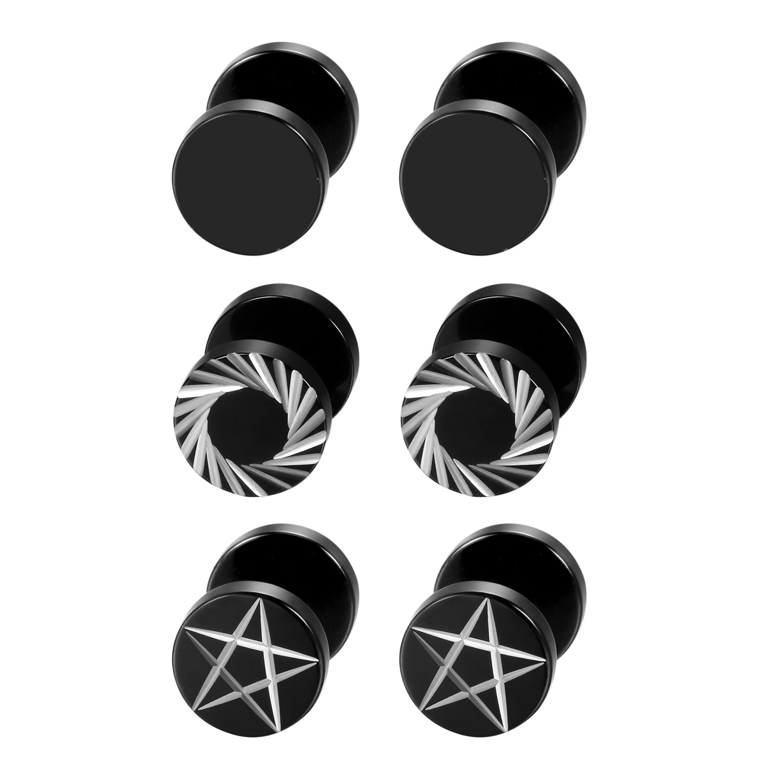 Body Jewelry Tunnels - 2 Stück/6 Stück schwarze Edelstahl-Pentagramm-Ohrstecker für