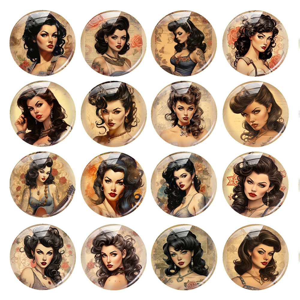 Body Jewelry Stickers - Zufällig gemischte runde/ovale/quadratische Vintage-Glas-Cabochons mit Tattoos,